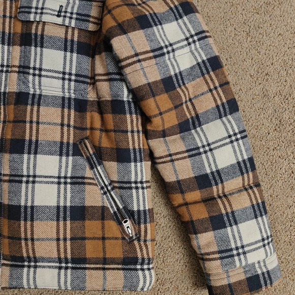 Abercrombie Jacket Mens Medium Brown Plaid Full Zip Outdoors Wool Puffer Coat - Picture 5 of 15